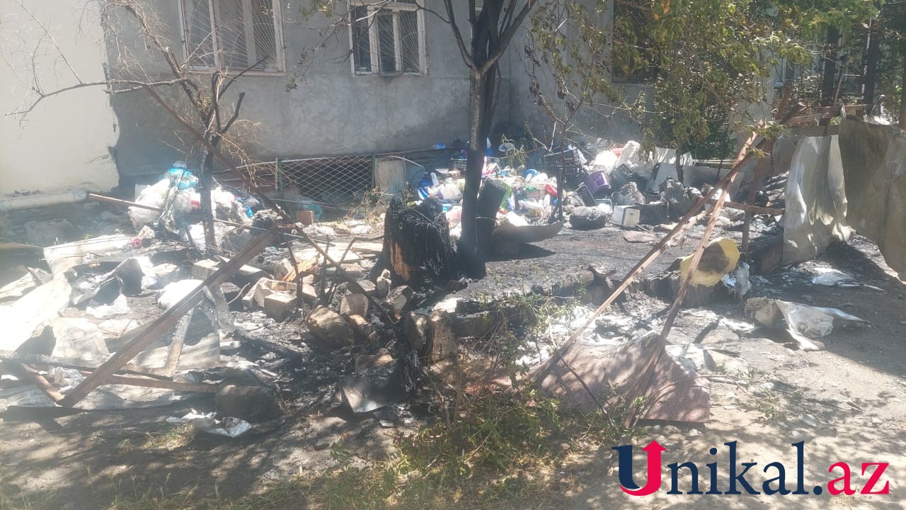 Gəncədə məişət tullantıları yandı - FOTO